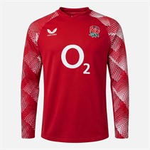Castore Mens RFU England Rugby Pre Match Long Sleeve Drill Top Jester Red/Brilliant White