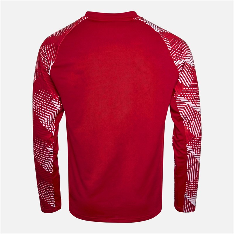 Castore Mens RFU England Rugby Pre Match Long Sleeve Drill Top Jester Red/Brilliant White
