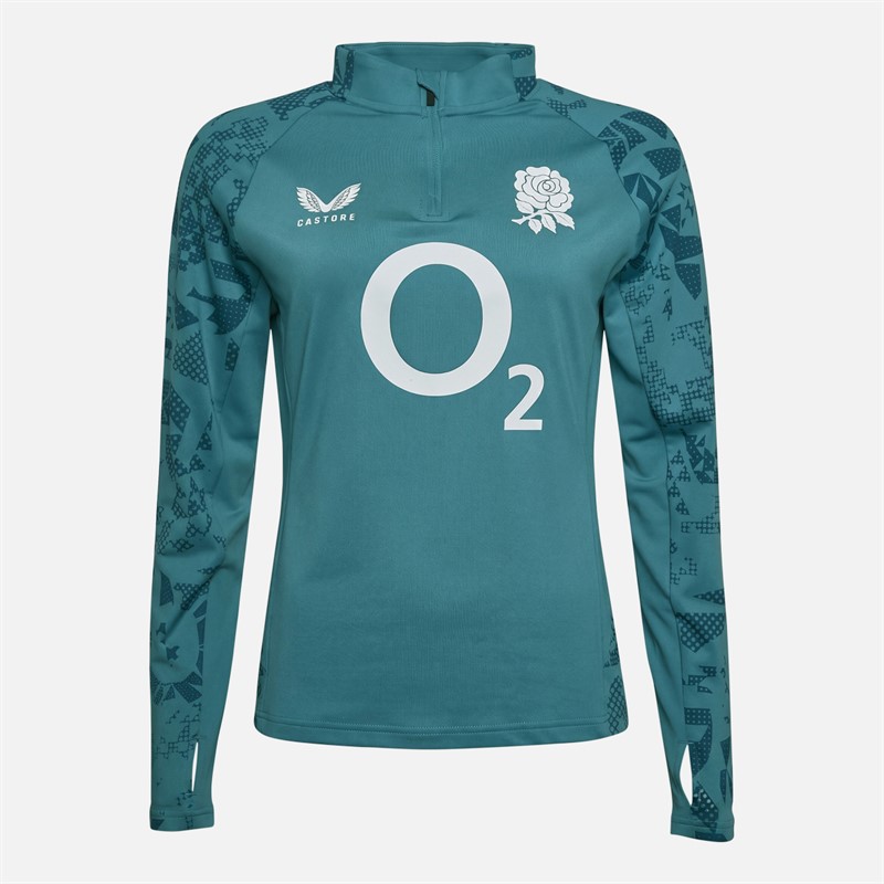 Castore Womens RFU England Rugby Performance Midlayer 1/4 Zip Top Storm Blue