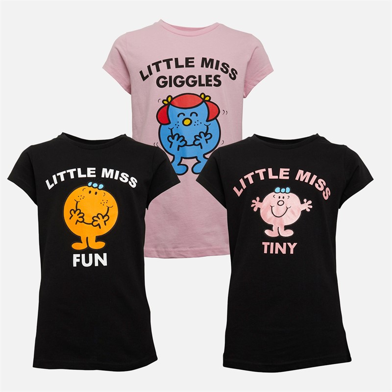 Little Miss Piger Tre-Pak T-shirts Sort/Pink/Sort