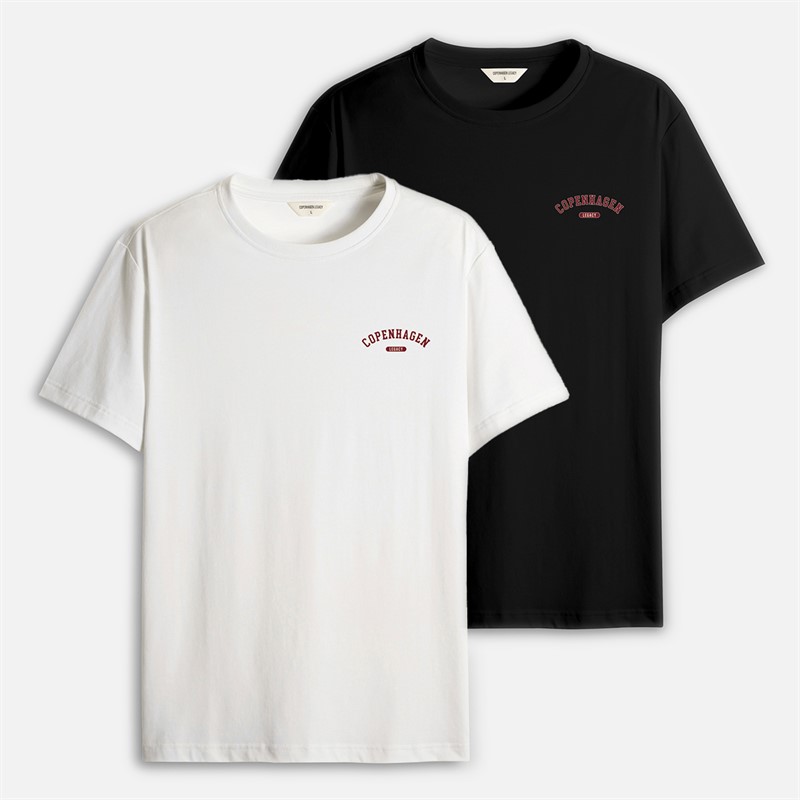 Copenhagen Legacy Pacquet Double T-shirts imprimés noirs et blancs homme - Taille 2XL