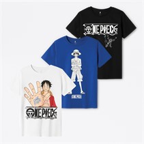 One Piece Jongens Malbun Drie Pack T-shirts met Korte Mouwen Set Heldere Wit/Surf The Web/Zwart