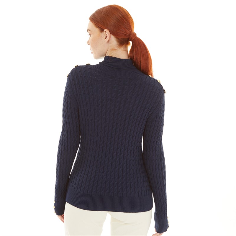 Foxdale Womens Berkshire Cable Knit Roll Neck Jumper Navy