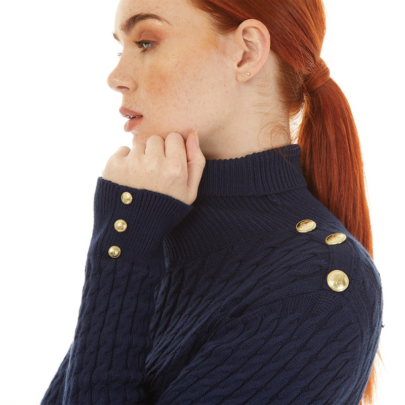 Foxdale Womens Berkshire Cable Knit Roll Neck Jumper Navy