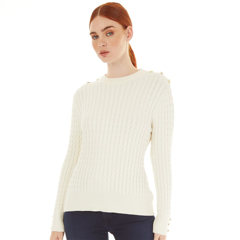 Foxdale Womens Elm Cable Knit Crew Neck Jumper Ecru