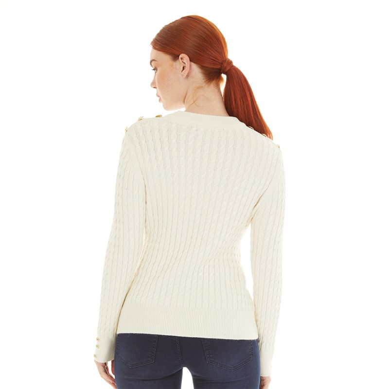 Foxdale Womens Elm Cable Knit Crew Neck Jumper Ecru