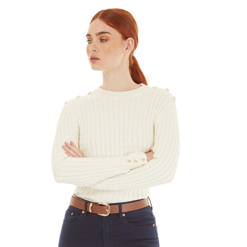 Foxdale Womens Elm Cable Knit Crew Neck Jumper Ecru