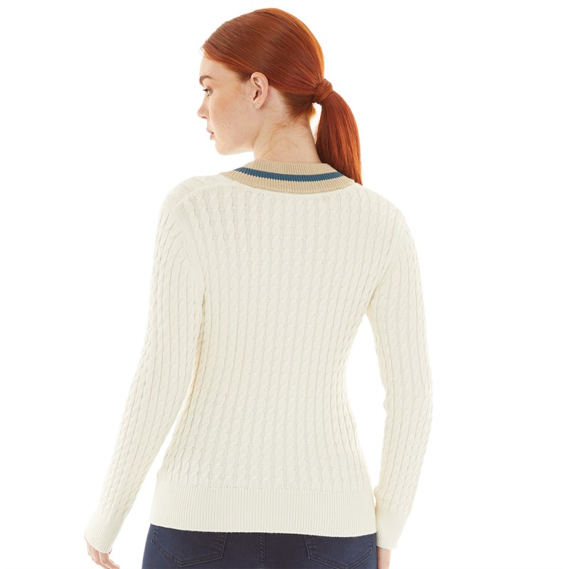 Foxdale Womens Brooks Cable Knit V-Neck Jumper Ecru