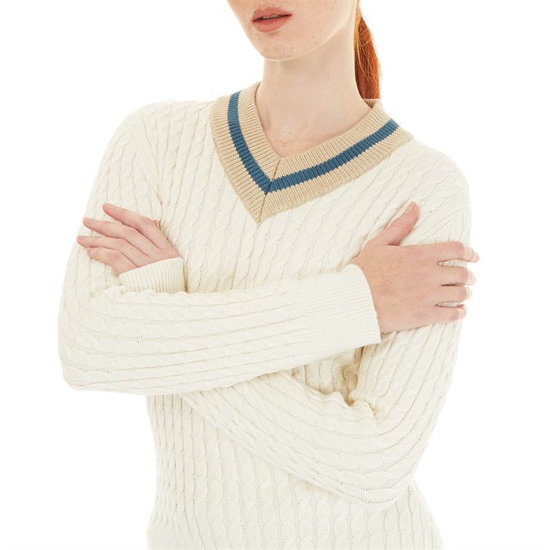 Foxdale Womens Brooks Cable Knit V-Neck Jumper Ecru