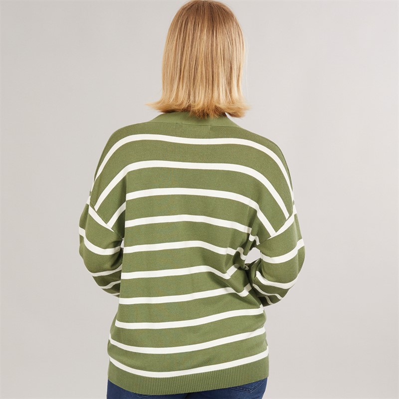 Foxdale Womens Pendle Stripe Knitted Cardigan Olive/Ecru