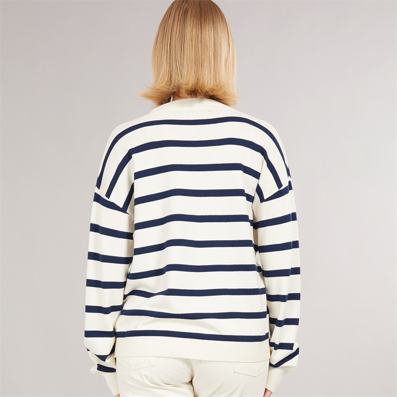Foxdale Womens Pendle Stripe Knitted Cardigan Ecru/Navy