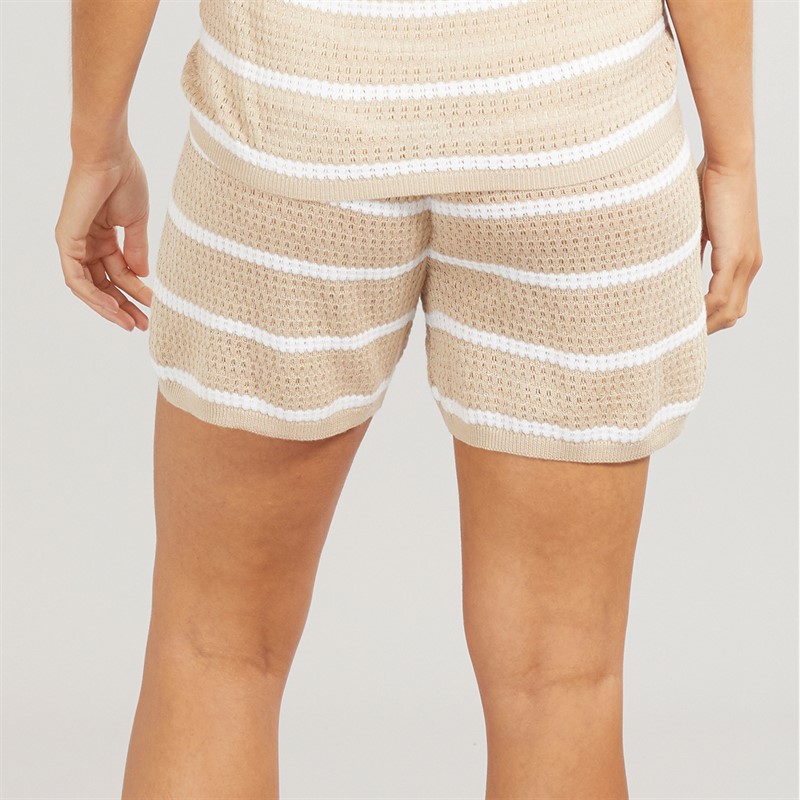 Foxdale Womens Soho Knitted Crochet Shorts Camel/White