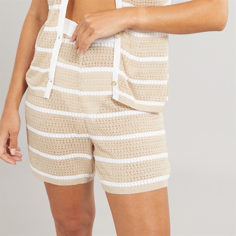 Foxdale Womens Soho Knitted Crochet Shorts Camel/White