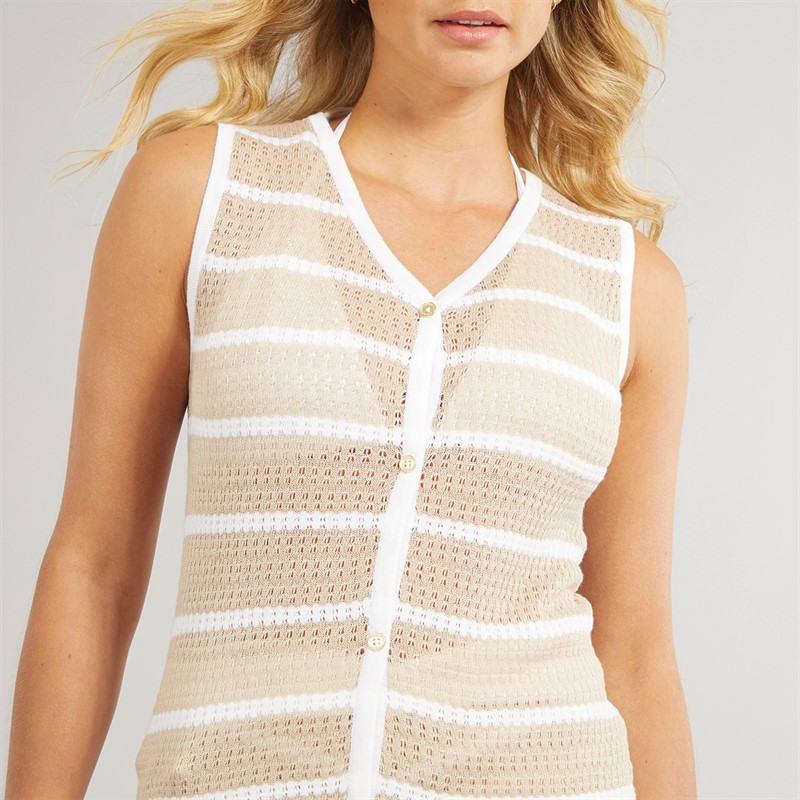 Foxdale Womens Peakham Stripe Knitted Vest Camel/White