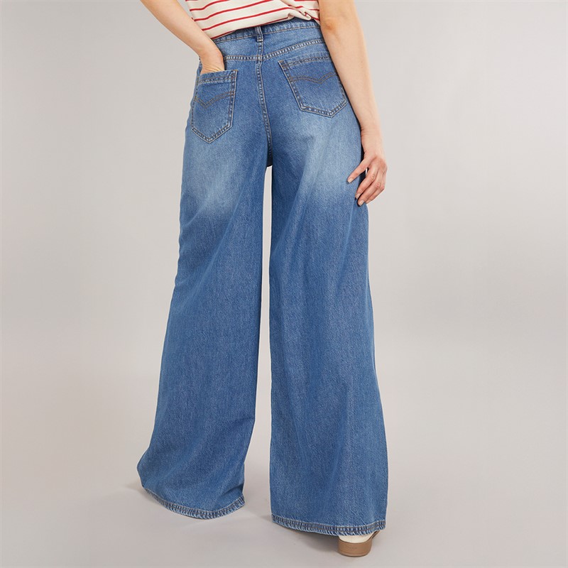 Foxdale Womens Greenwich Wide Leg Jeans Indigo Wash