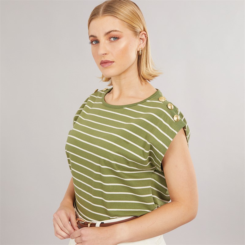 Foxdale Womens Kensington Stripe Rib T-Shirt Olive/Ecru