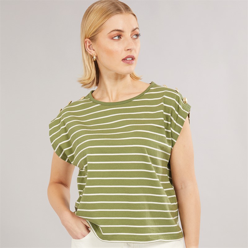 Foxdale Womens Kensington Stripe Rib T-Shirt Olive/Ecru