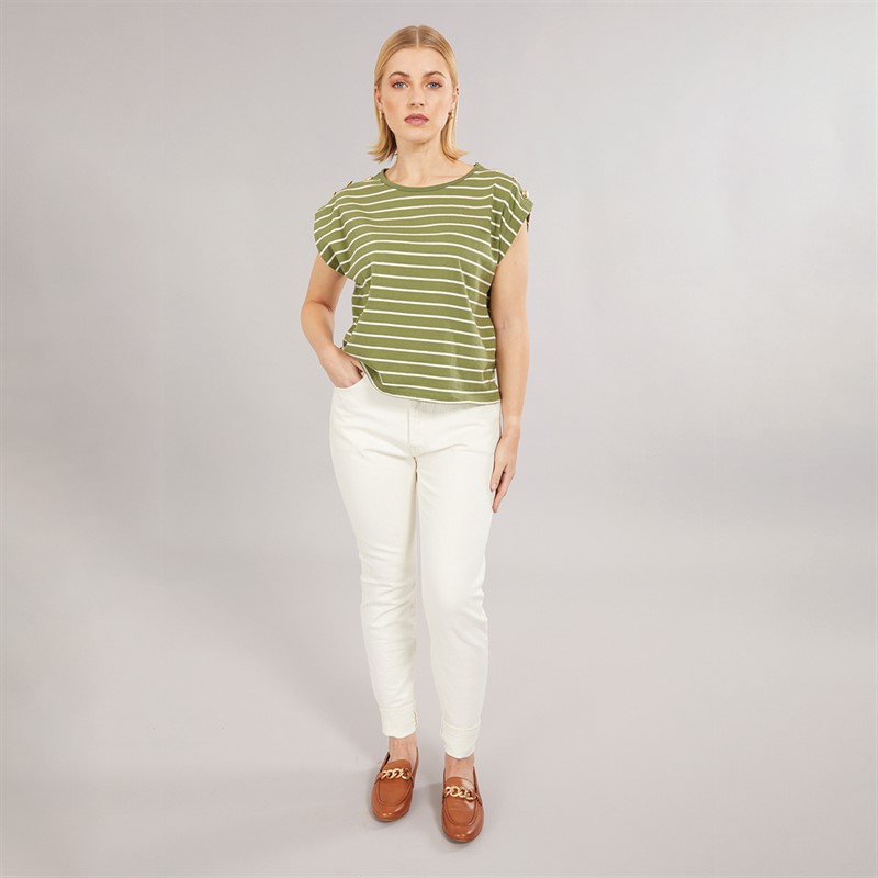 Foxdale Womens Kensington Stripe Rib T-Shirt Olive/Ecru