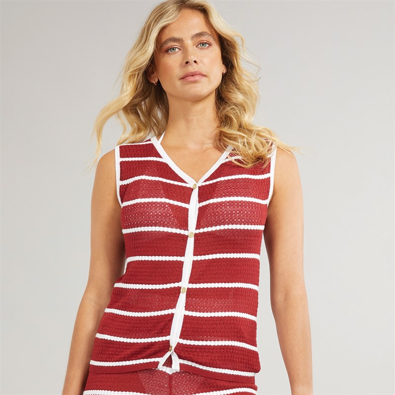 Foxdale Womens Peakham Stripe Knitted Vest Merlot/White - Size 8