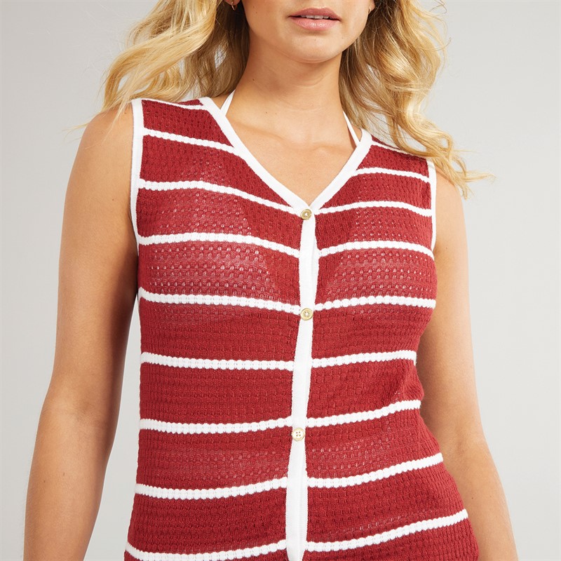 Foxdale Womens Peakham Stripe Knitted Vest Merlot/White