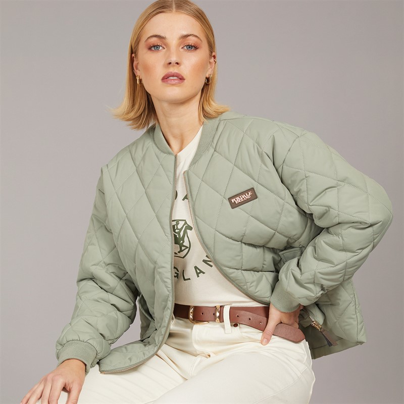 Foxdale Womens New Cross Quilted Bomber Jacket Sage - Size 14