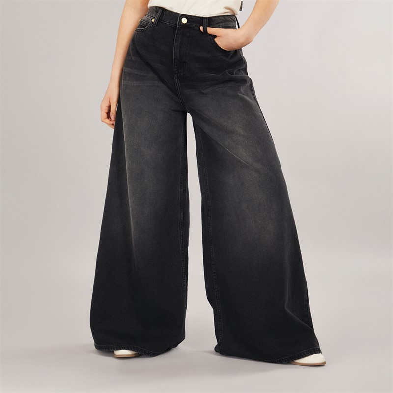 Foxdale Womens Greenwich Wide Leg Jeans Washed Black - Size 12