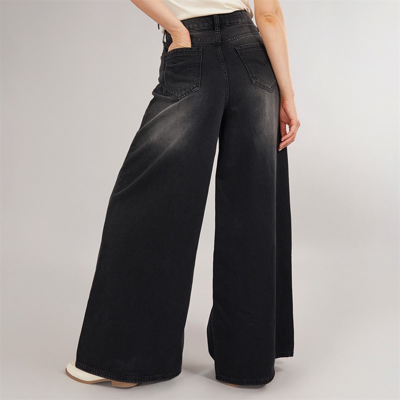 Foxdale Womens Greenwich Wide Leg Jeans Washed Black