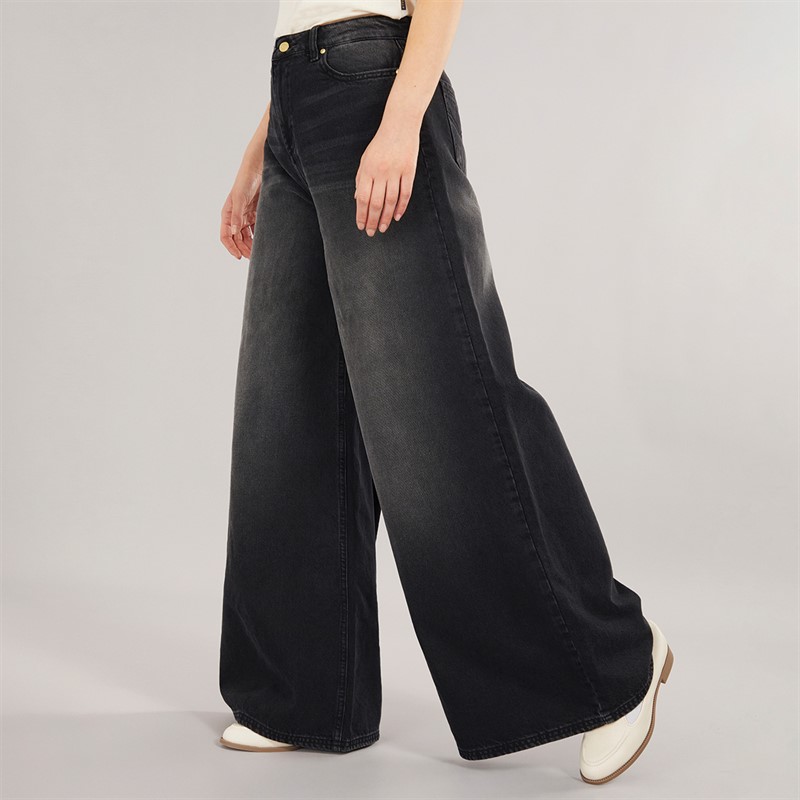 Foxdale Womens Greenwich Wide Leg Jeans Washed Black