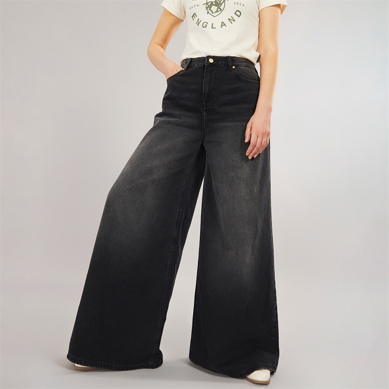 Foxdale Womens Greenwich Wide Leg Jeans Washed Black