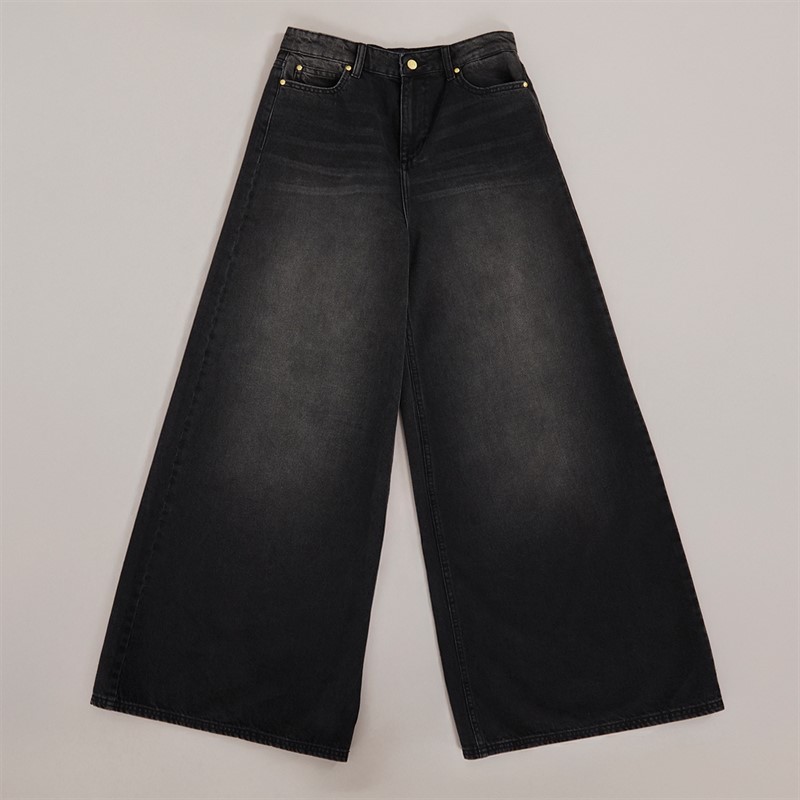 Foxdale Womens Greenwich Wide Leg Jeans Washed Black