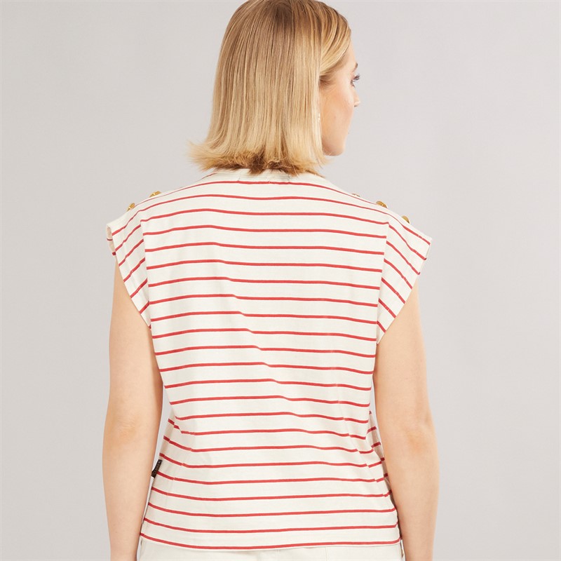 Foxdale Womens Kensington Stripe Rib T-Shirt Ecru/Red