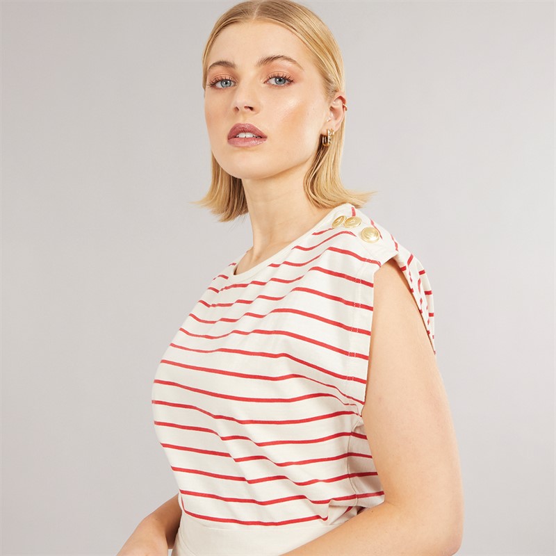 Foxdale Womens Kensington Stripe Rib T-Shirt Ecru/Red