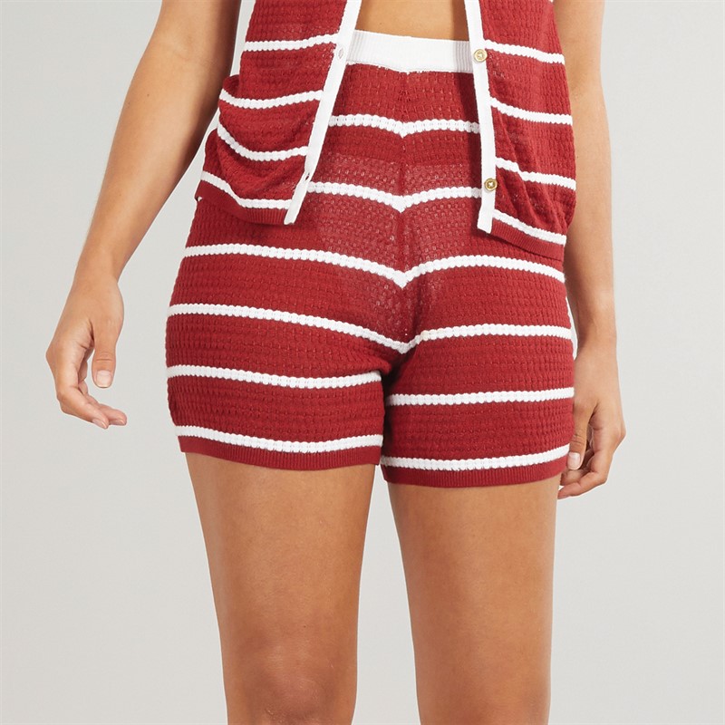 Foxdale Womens Soho Knitted Crochet Shorts Merlot/White