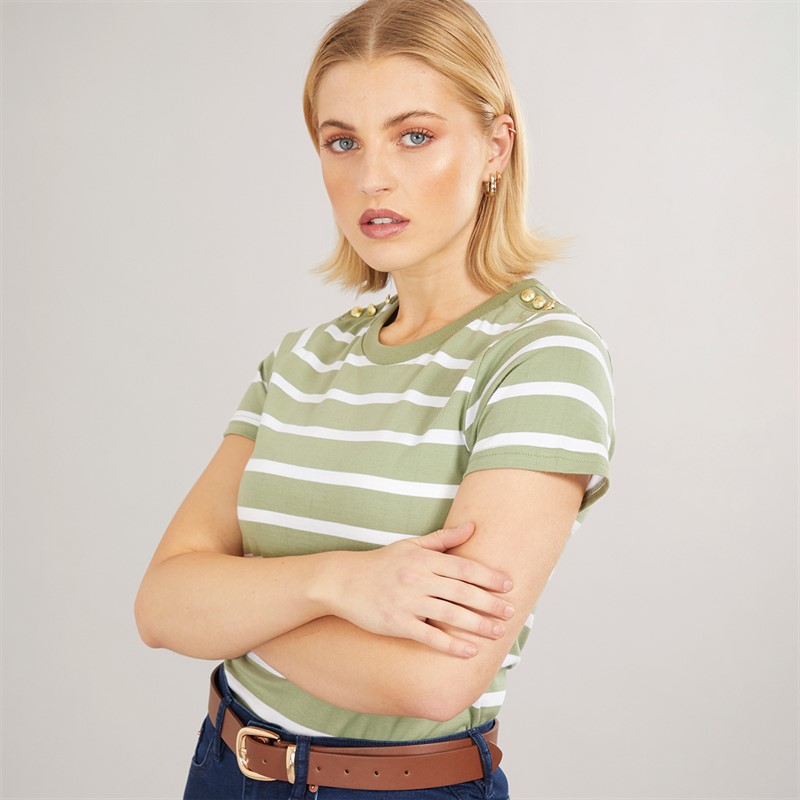 Foxdale Womens Beverly Stripe T-Shirt Sage/White