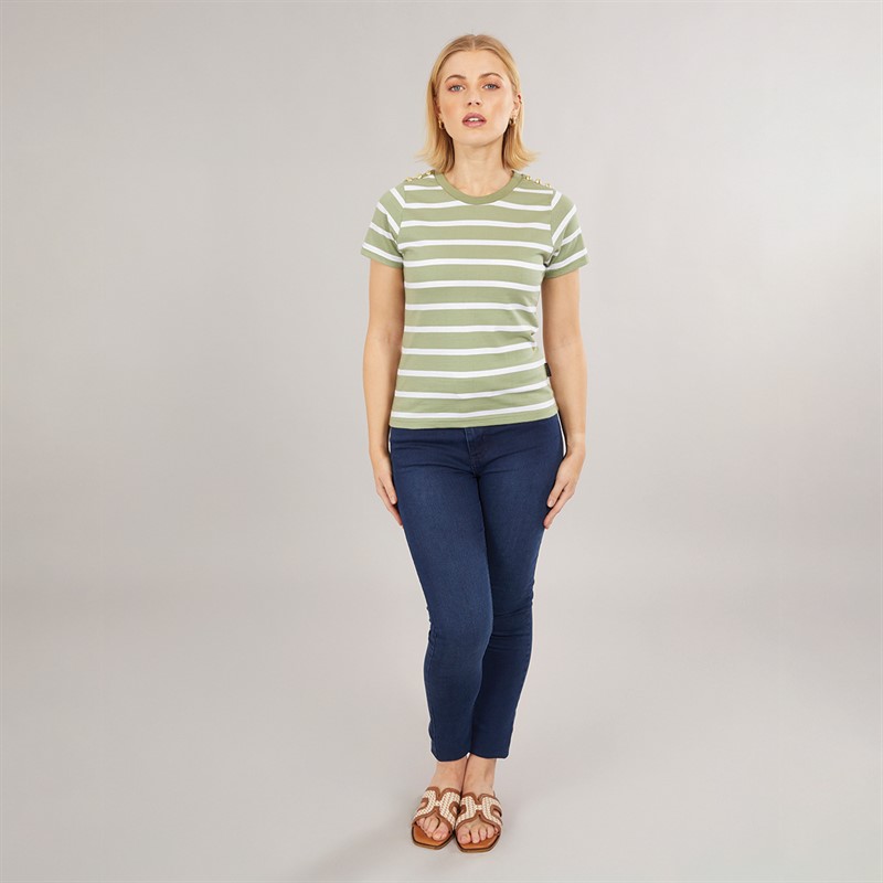 Foxdale Womens Beverly Stripe T-Shirt Sage/White