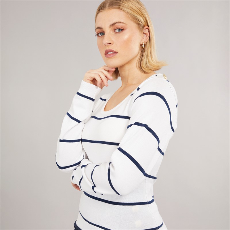 Foxdale Womens Southwalk Stripe Knitted T-Shirt White/Navy - Size 8
