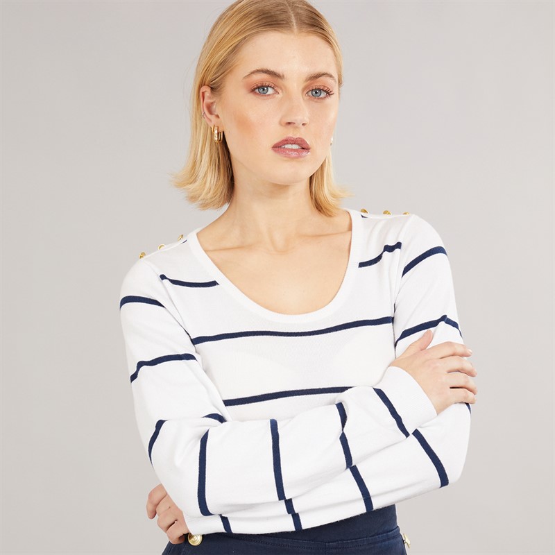 Foxdale Womens Southwalk Stripe Knitted T-Shirt White/Navy