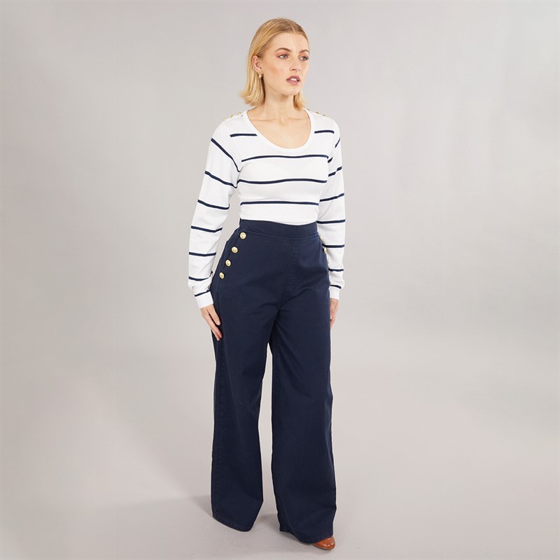 Foxdale Womens Southwalk Stripe Knitted T-Shirt White/Navy