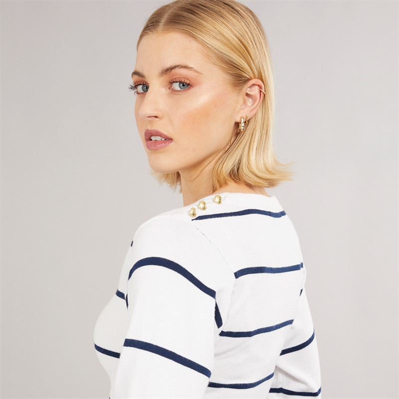 Foxdale Womens Southwalk Stripe Knitted T-Shirt White/Navy