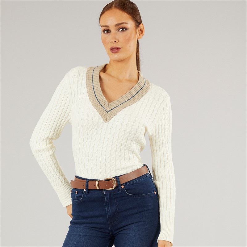 Foxdale Womens Hereford V-Neck Jumper Cream