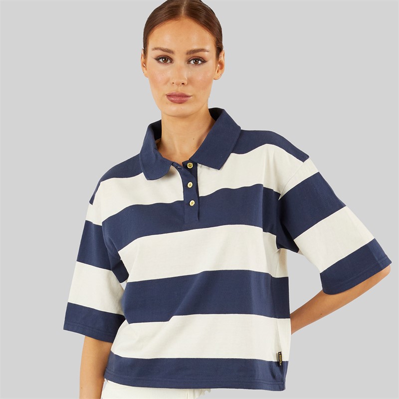 Foxdale Womens Hampshire Stripe Polo Shirt Ecru/Navy