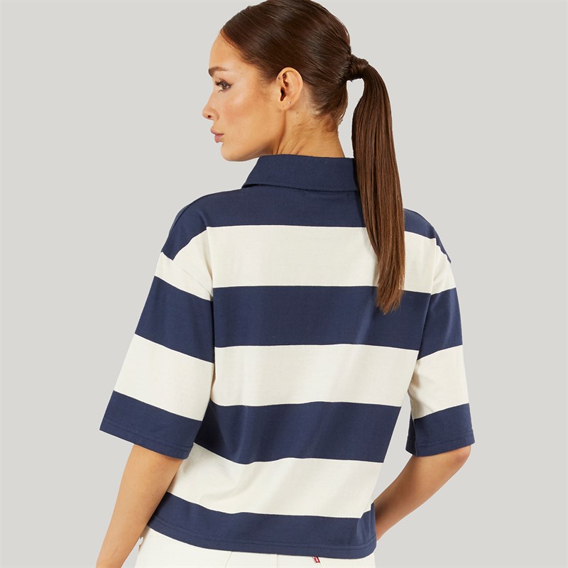 Foxdale Womens Hampshire Stripe Polo Shirt Ecru/Navy