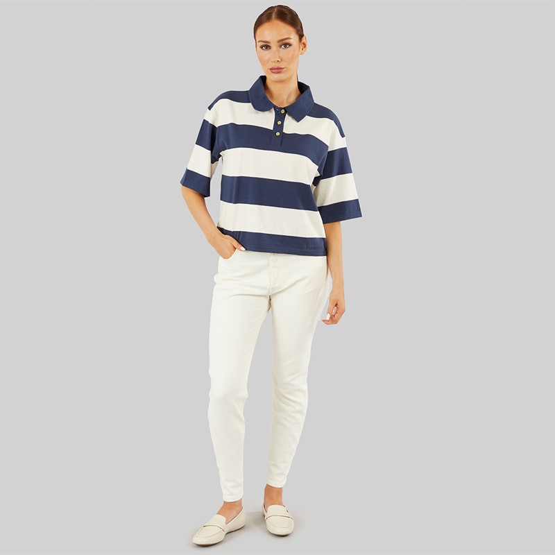Foxdale Womens Hampshire Stripe Polo Shirt Ecru/Navy