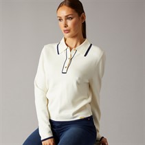 Foxdale Womens Knitted Long Sleeve Polo Shirt Cream/Navy