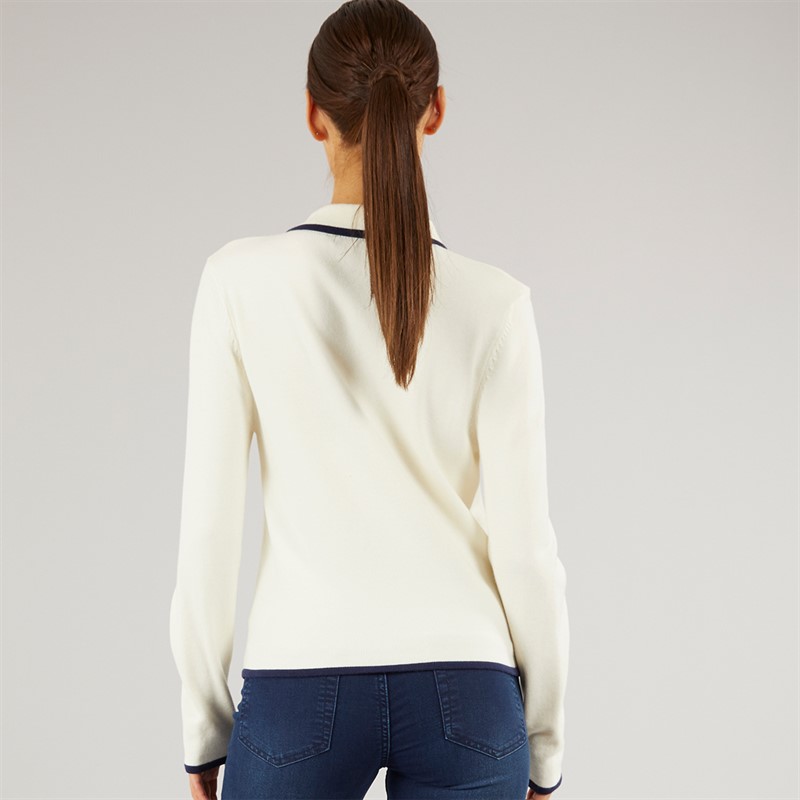 Foxdale Womens Knitted Long Sleeve Polo Shirt Cream/Navy