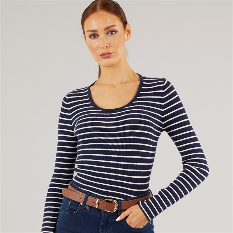 Foxdale Womens Jockey Stripe Top Navy/White