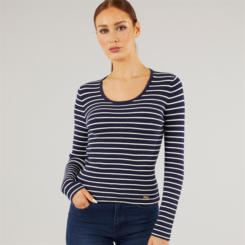 Foxdale Womens Jockey Stripe Top Navy/White
