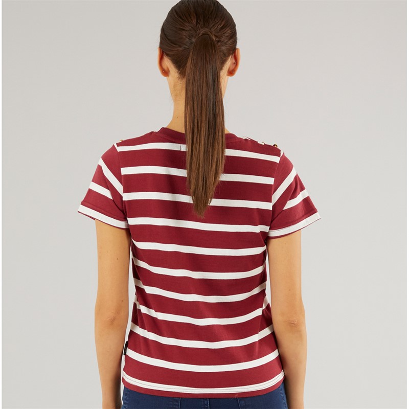Foxdale Womens Beverley Stripe T-Shirt Burgandy/White