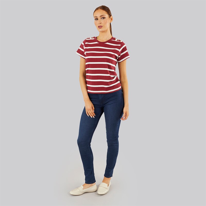 Foxdale Womens Beverley Stripe T-Shirt Burgandy/White