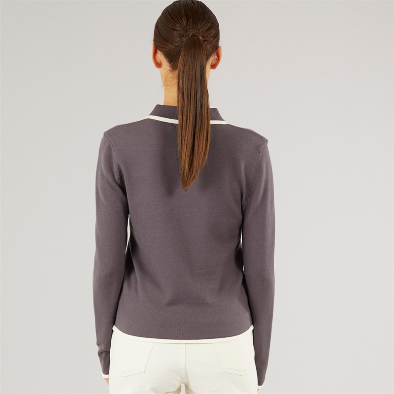 Foxdale Womens Knitted Long Sleeve Polo Shirt Charcoal/Navy